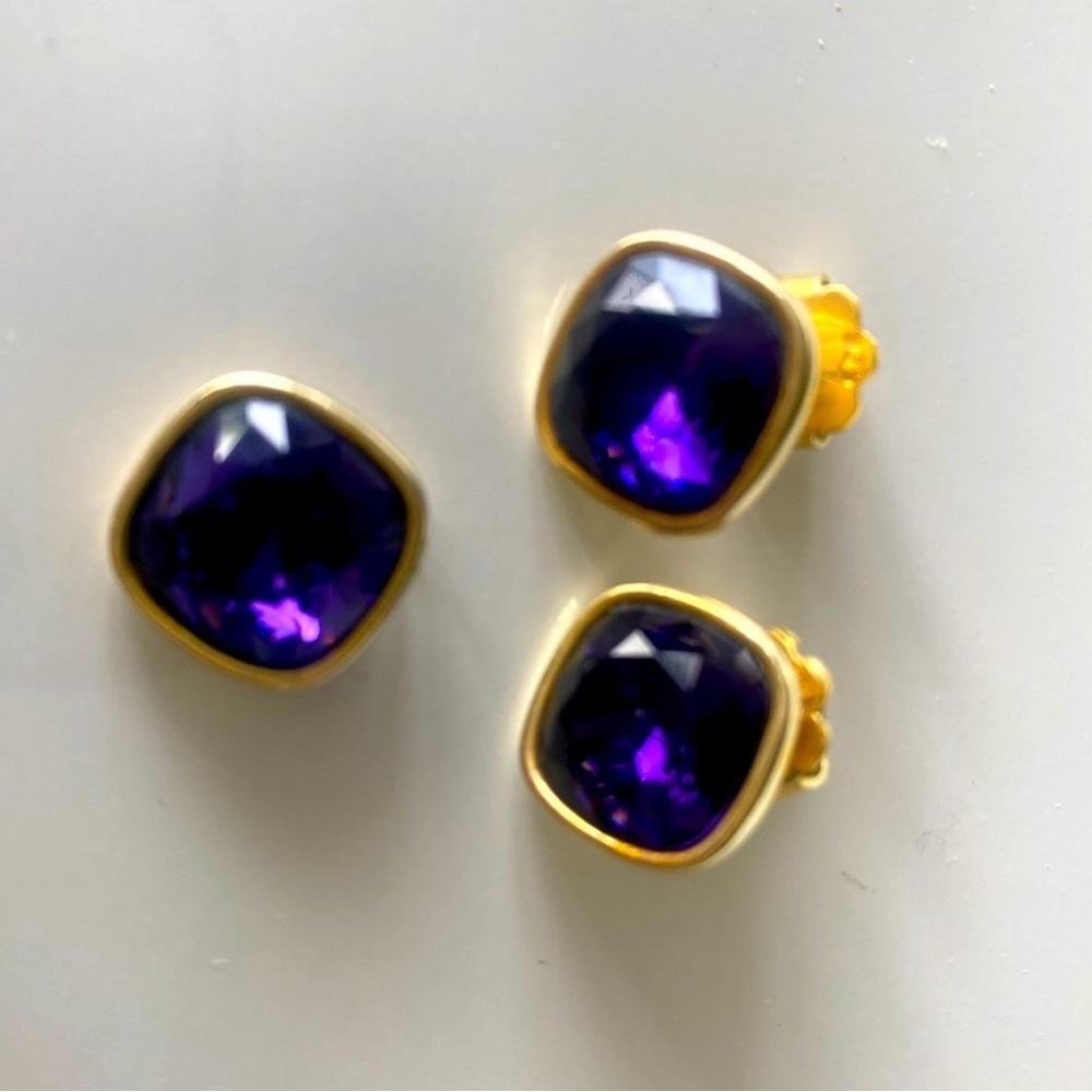 Purple Swarovski Elegant Gold and Purple Stud Earrings and ring